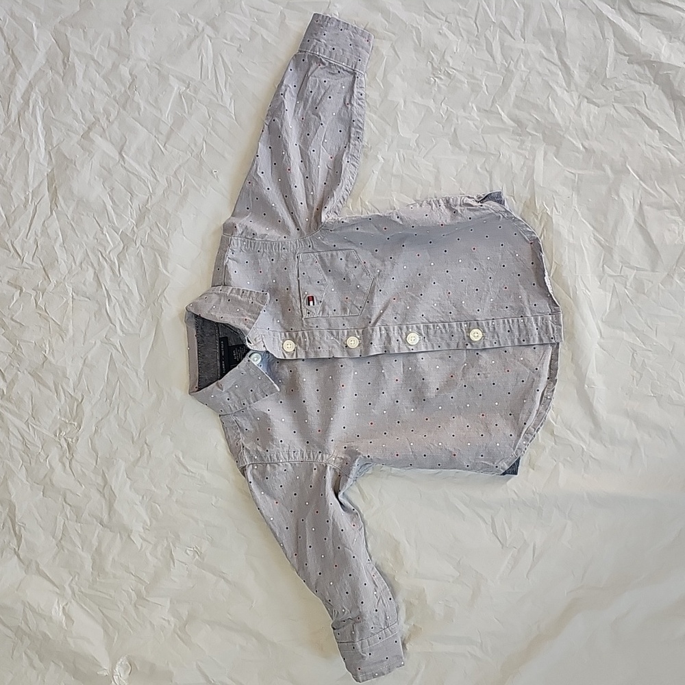 Tommy Hilfiger Baby 6/9 Months Patterned Button Front Shirt w/Convertible Sleeve